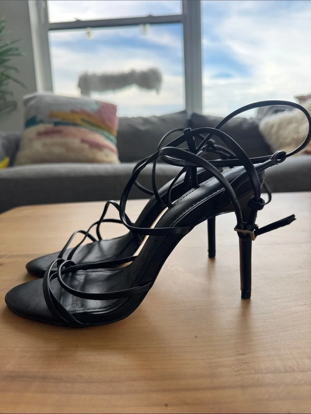 Express Black Strappy Ankle-Tie Heeled Sandals Size 7 Strappy Heels